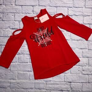 NEW Mia Belle Girls ‘Baby It’s Cold Outside’ Cold Shoulder Christmas Top